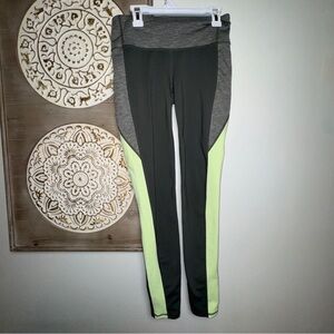 💚 Athleta Colorblock Leggings Green Gray Small S Activewear Yoga